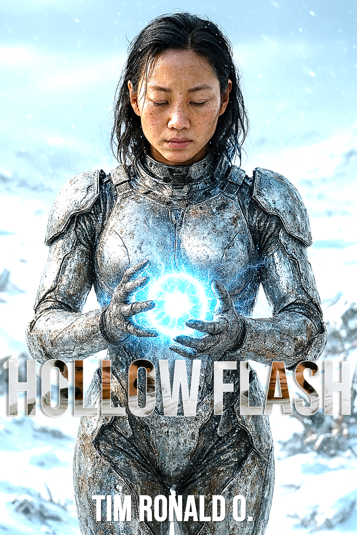 Woman with braid standing in futuristic cityscape on sci-fi book poster for Metropolis of Time