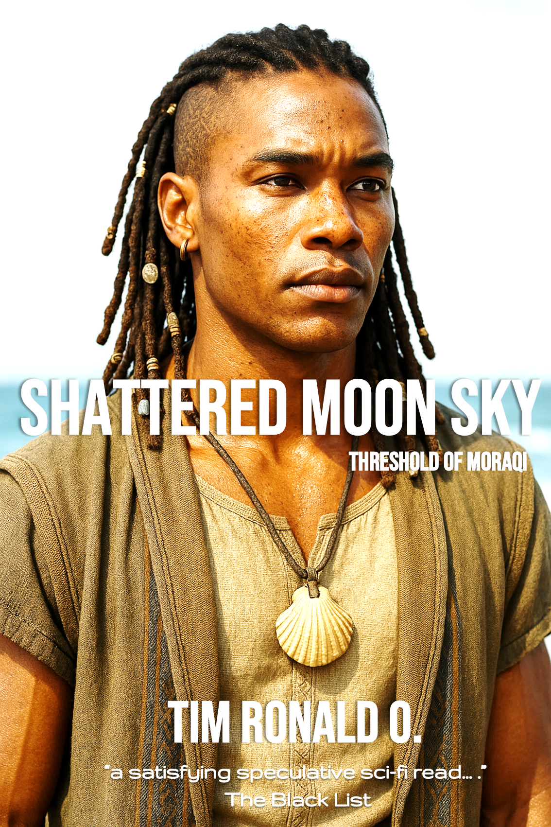 Woman with braid standing in futuristic cityscape on sci-fi book poster for Metropolis of Time