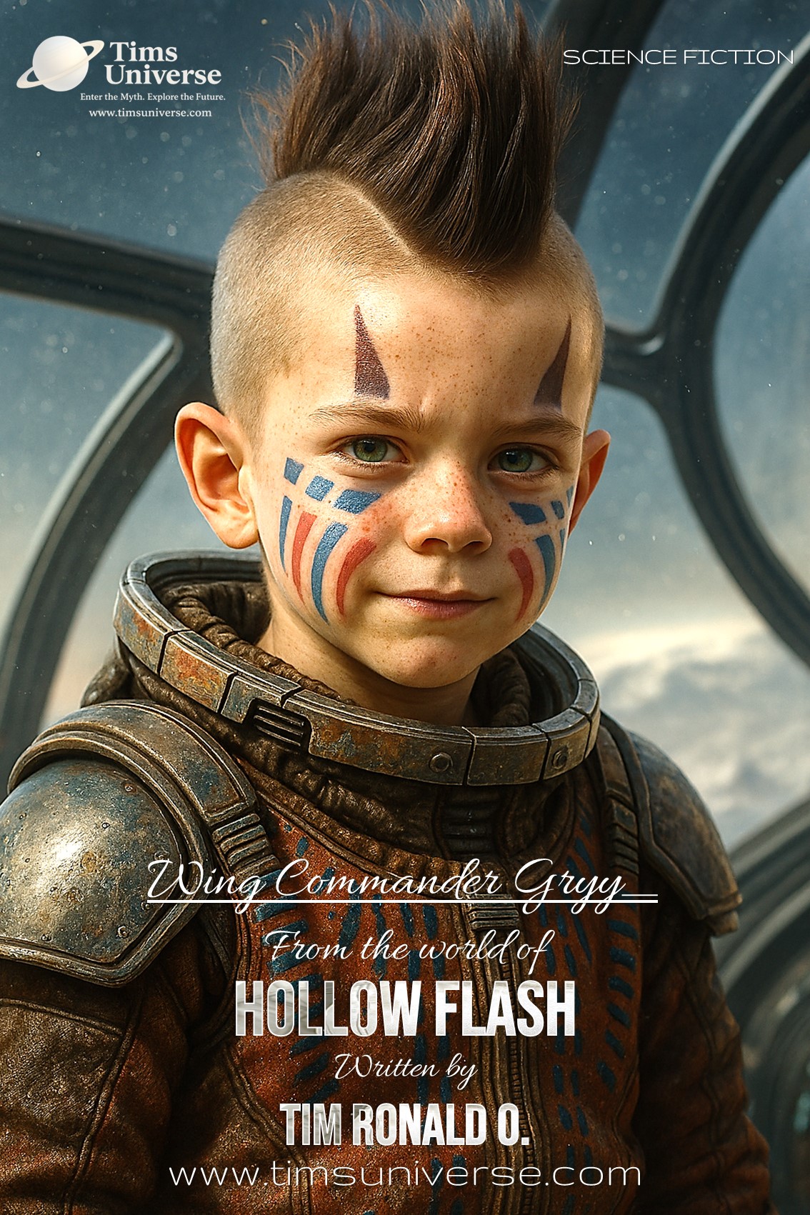 Woman with braid standing in futuristic cityscape on sci-fi book poster for Metropolis of Time