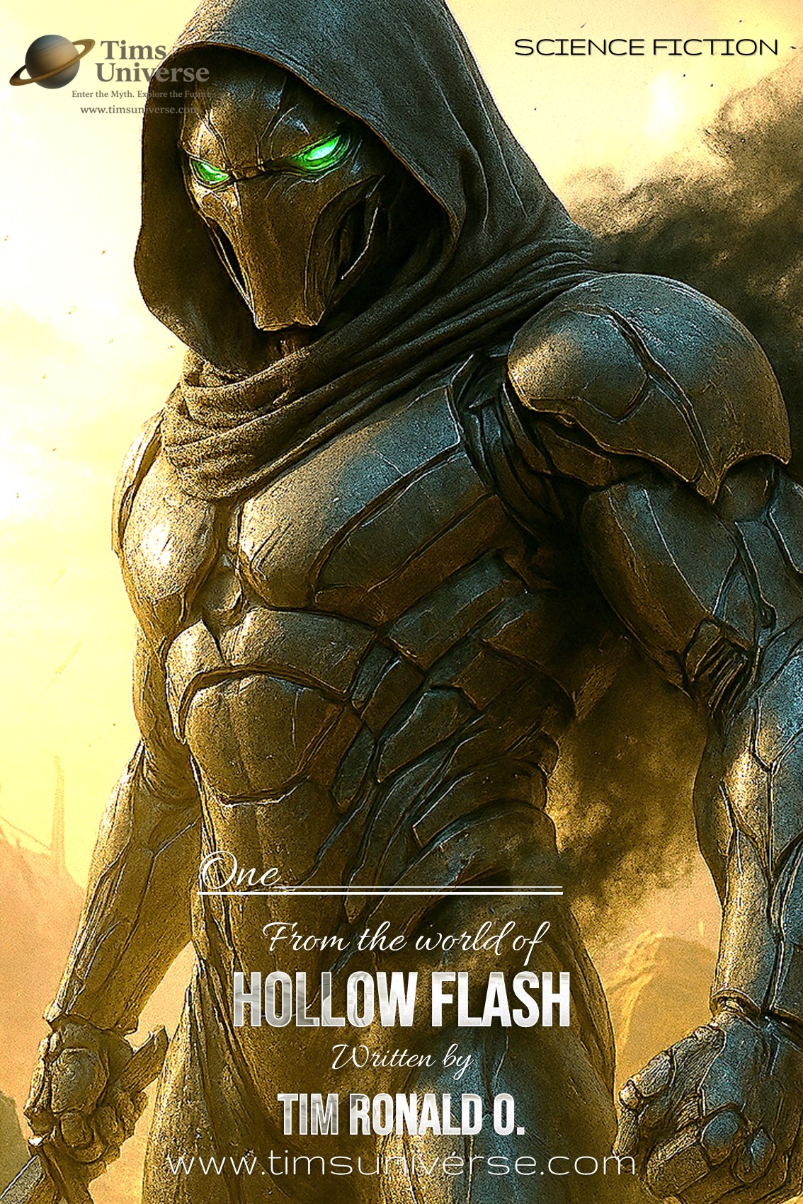 Woman with braid standing in futuristic cityscape on sci-fi book poster for Metropolis of Time